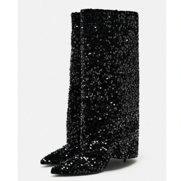 ZARA SEQUIN GAITER BOOTS - Picture 3 of 6
